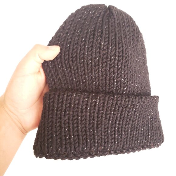 Unisex Adults Crochet Black Color With Shiny Flakes Cute Hat Beanie - Picture 6 of 9